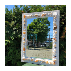 【受注製作】メノウ & white frame mirror アンティーク風 1枚目の画像