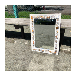 【受注製作】メノウ & white frame mirror アンティーク風 3枚目の画像