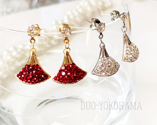 送料無料】トライアングルピアス スワロ 赤ピアス ゴールド レッド
