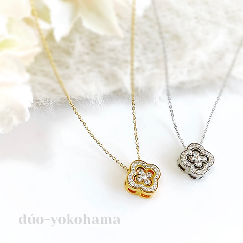 送料無料】ダブルクローバーフラワーネックレス ハンドメイド 四葉