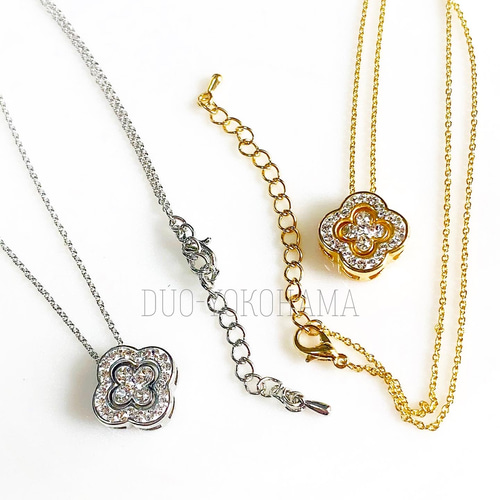送料無料】ダブルクローバーフラワーネックレス ハンドメイド