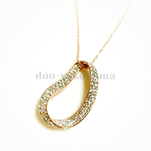 Swarovski ロングネックレス ゴールド 送料無料】変形サークル ロングネックレス ピンクゴールド
