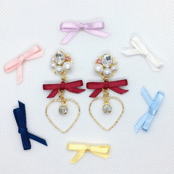N&Aさま専用　リボンイヤリング　ブルーヒュメ1つのみ カラフルリボンとビジュー ピアス イヤリング イヤリング