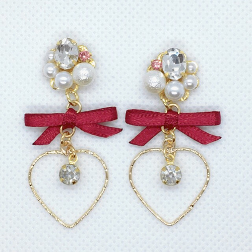 N&Aさま専用　リボンイヤリング　ブルーヒュメ1つのみ カラフルリボンとビジュー ピアス イヤリング イヤリング