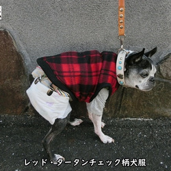 レッド系タータンチェック・フリース犬服mrfw0326　#犬服通販　#ボストンテリア #フレンチブルドッグ 1枚目の画像