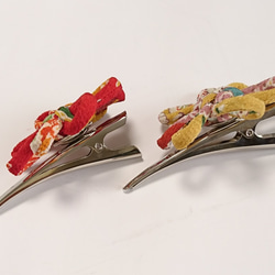 ちりめん和風ヘアクリップ　８色から選べる　花結び飾り結びメドゥプ 5枚目の画像