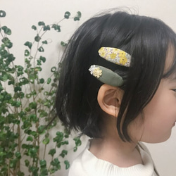 ぱっちんピン☆花柄イエロー　オーバル パッチンピン 子供  キッズ ベビー ヘアピン 3枚目の画像