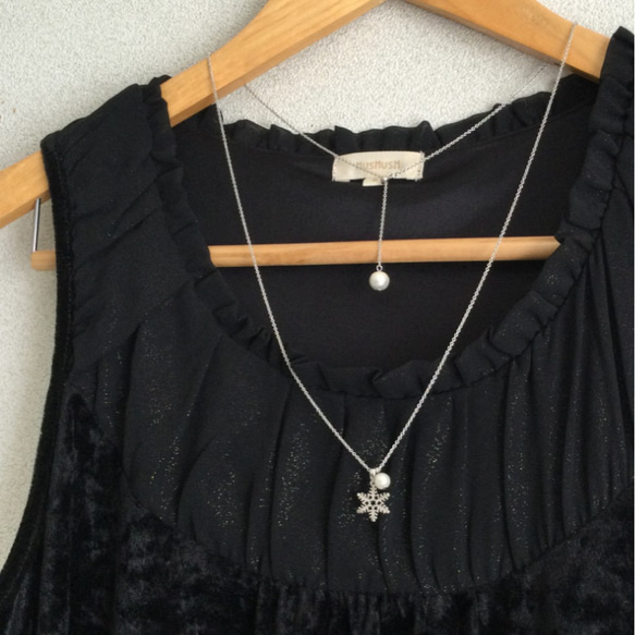 3way snow crystal & cotton perl long necklace 4枚目の画像