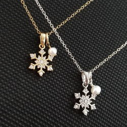 (SV925 or 本ロジウム) snow crystal & mini pearl necklace 3枚目の画像