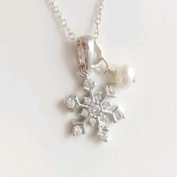 (SV925 or 本ロジウム) snow crystal & mini pearl necklace 4枚目の画像