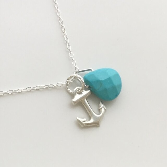 SV925 Summer marine necklace anchor ＆ turquoise 1枚目の画像