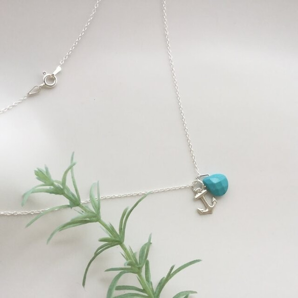 SV925 Summer marine necklace anchor ＆ turquoise 3枚目の画像