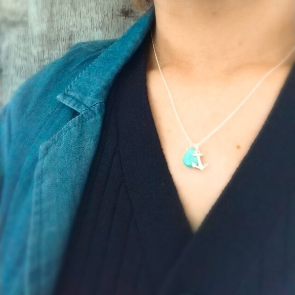 SV925 Summer marine necklace anchor ＆ turquoise 4枚目の画像