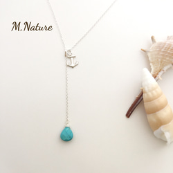 SV925 Summer marine necklace anchor ＆ turquoise Ytype 1枚目の画像