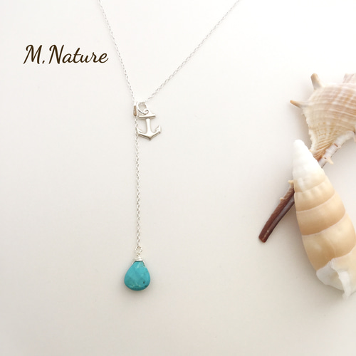 SV925 Summer marine necklace anchor ＆ turquoise Ytype ネックレス