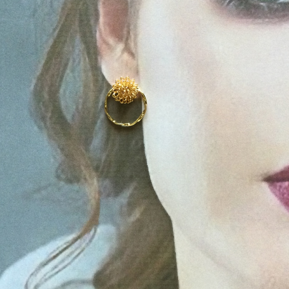 Wire flower pierce & necklace (14kgf or K16GP) 6枚目の画像