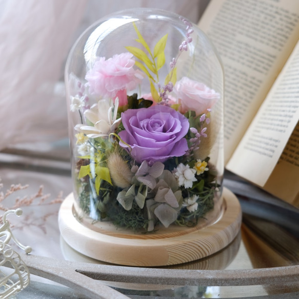 玻璃鐘罩/紫色/不凋花/永生花/乾燥花/走進花園放鬆/禮物 第1張的照片