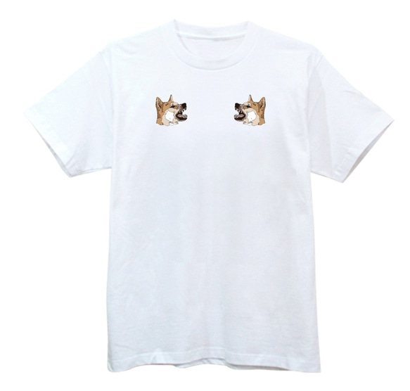 愛犬の名前が入れられるスカジャン風(プリント)デザイン柴犬Tシャツ 1枚目の画像