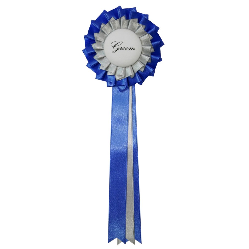 新郎新婦ロゼット【ラグジュアリープリーツ】ミディアムブルー＆シルバー