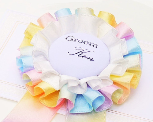 新郎新婦ロゼット【ユニークリボン】レインボーA ブローチ Rosette