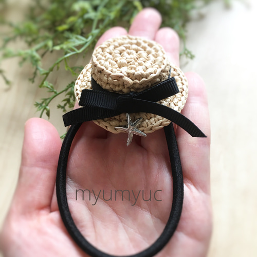 麦わら帽子カンカン帽のヘアゴム（シックブラック） ヘアゴム