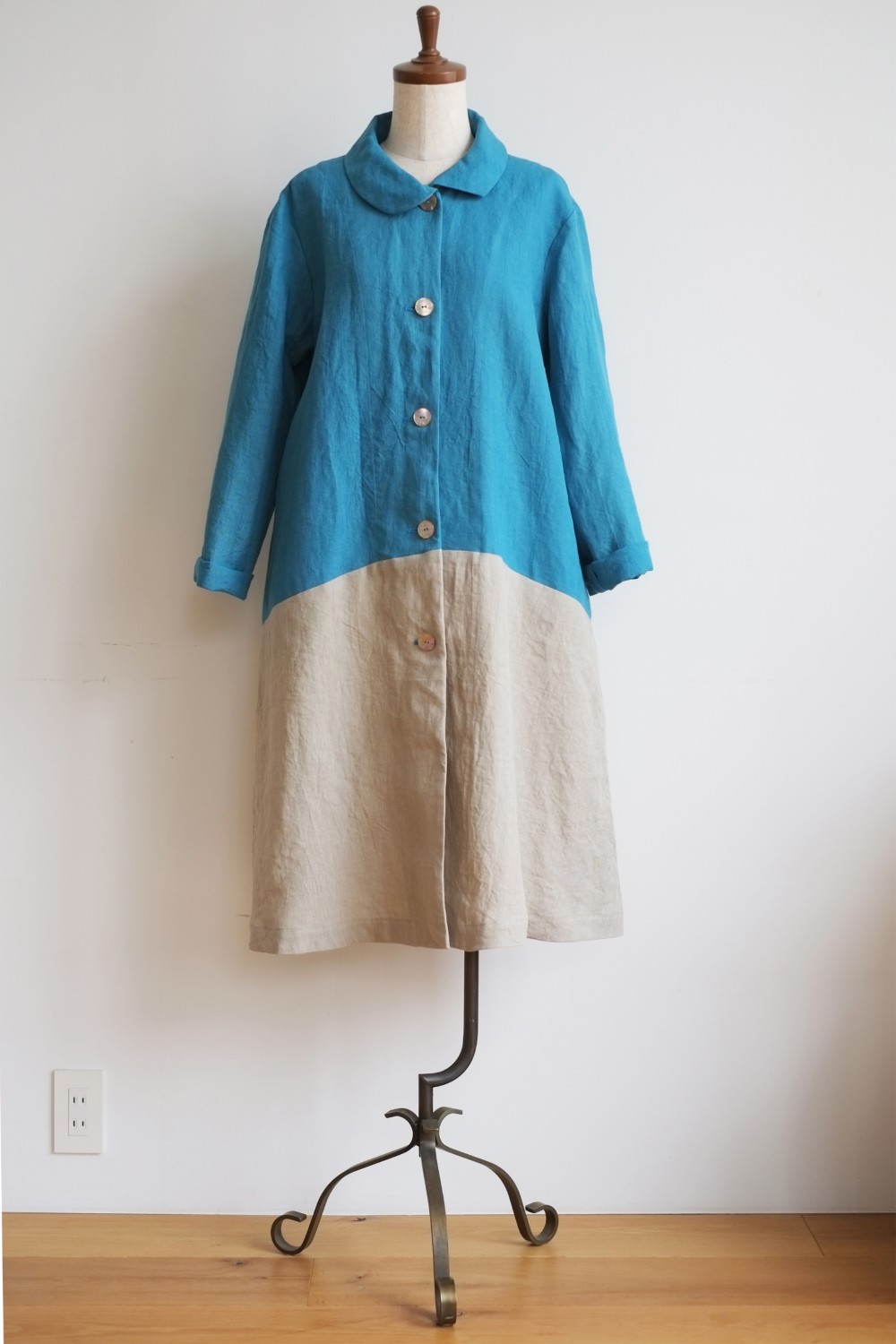 CUBY LINEN -short collar-　ﾀｰｺｲｽﾞﾌﾞﾙｰ×ｸﾞﾚｰｼﾞｭ