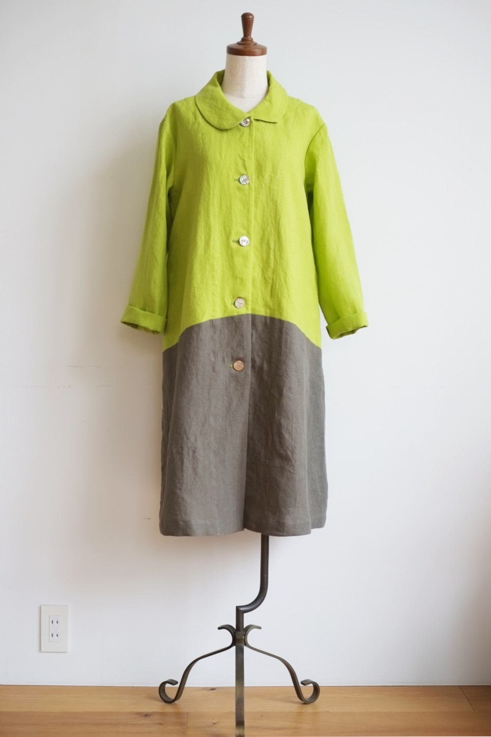 CUBY LINEN -short collar-　黄緑×カーキ