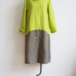 CUBY LINEN -short collar-　黄緑×カーキ 1枚目の画像