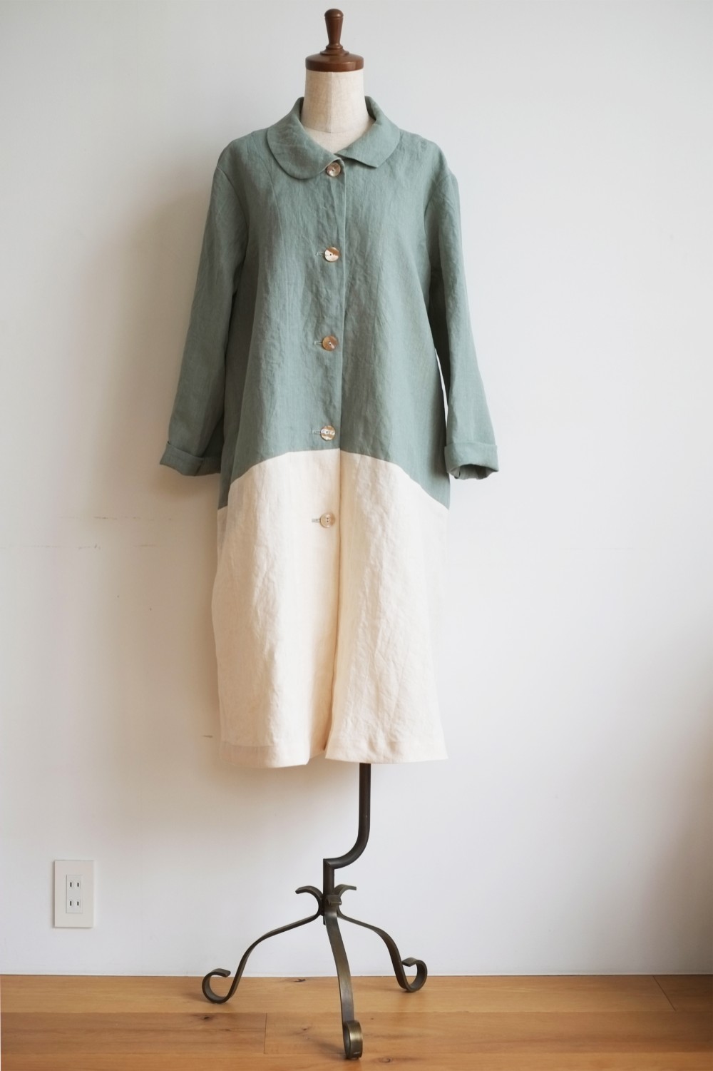 CUBY LINEN -short collar-　ｸﾞﾘｰﾝ×ｱｲﾎﾞﾘｰ
