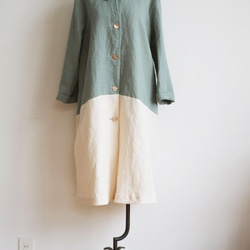 CUBY LINEN -short collar-　ｸﾞﾘｰﾝ×ｱｲﾎﾞﾘｰ 1枚目の画像