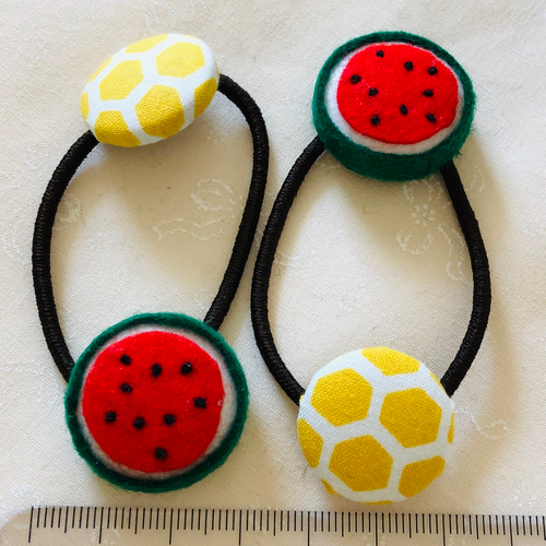 送料無料》キッズの夏ヘアゴム☆スイカのくるみボタン(2コセット  