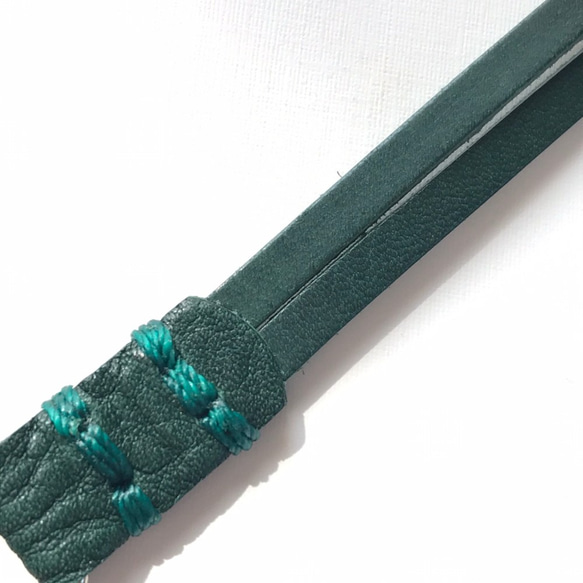 ヌメ革製ネックストラップ・カードケース付（緑色・長さ４４cm）送料込価格 2枚目の画像