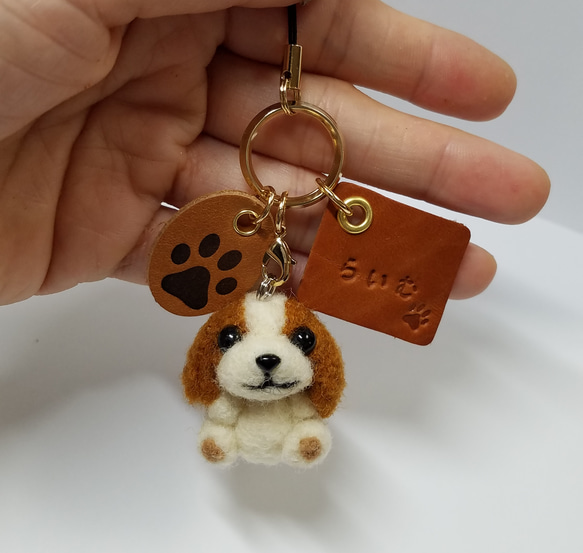 羊毛フェルト、キャバリアストラップ オーダーメイドできます