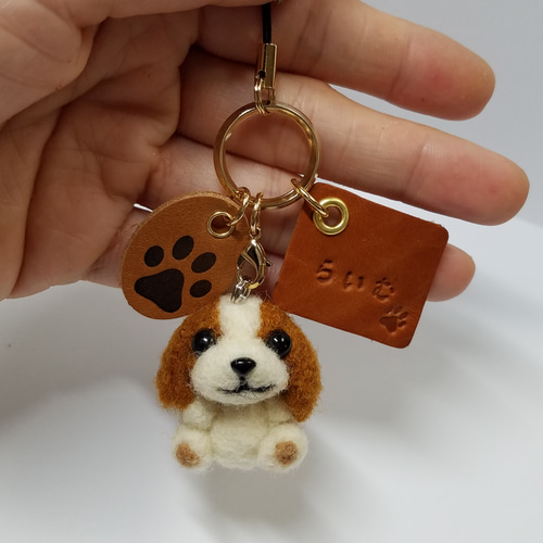 羊毛フェルト、キャバリアストラップ オーダーメイドできます