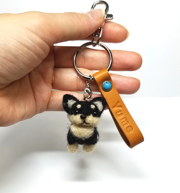 羊毛フェルト、ブラックタンチワワキーホルダー オーダーメイド