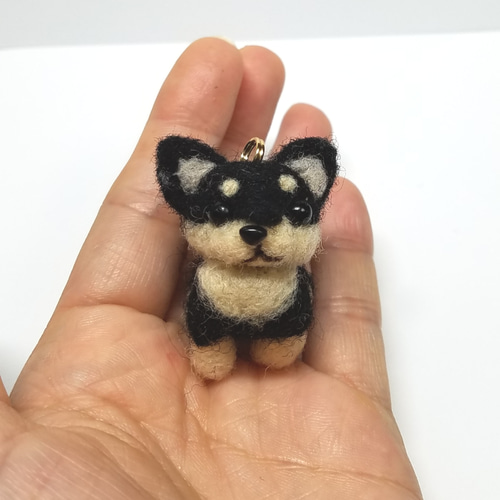 羊毛フェルト、ブラックタンチワワキーホルダー オーダーメイド