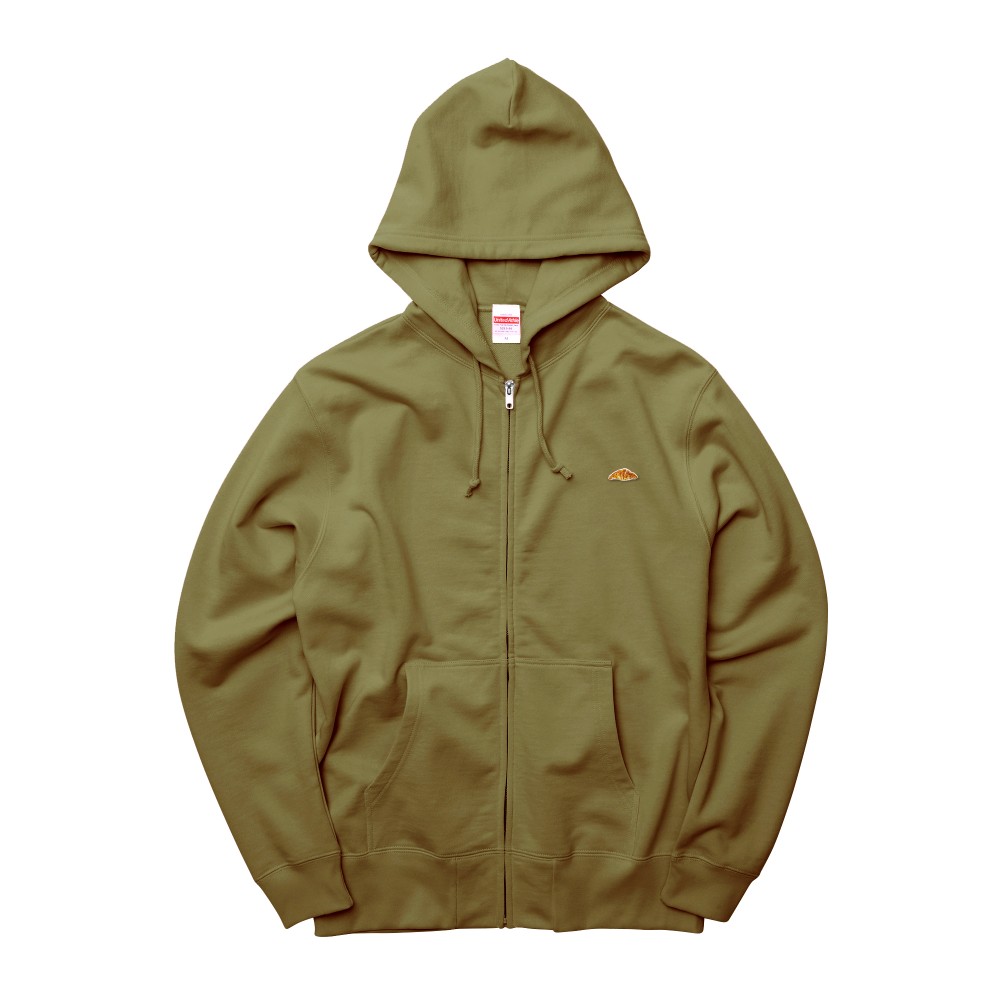 カラーフルジップパーカー【サンドカーキ】；クロワッサン刺繍付き