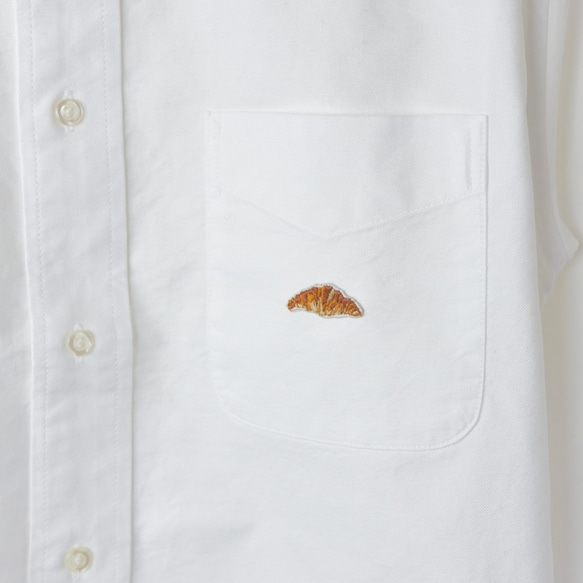 紐帶短袖襯衫【薩克斯藍】；羊角麵包刺繡 第4張的照片