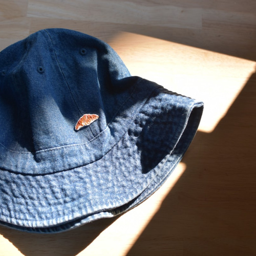コットンメトロハット【デニム】;クロワッサン刺繍付き ハット 