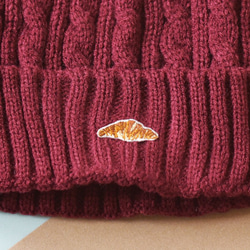 絞花針織帽 [波爾多]；羊角麵包刺繡 第4張的照片