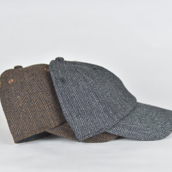 羊毛混紡人字形帽 [灰色/黑色]；搭配牛角麵包刺繡 第6張的照片