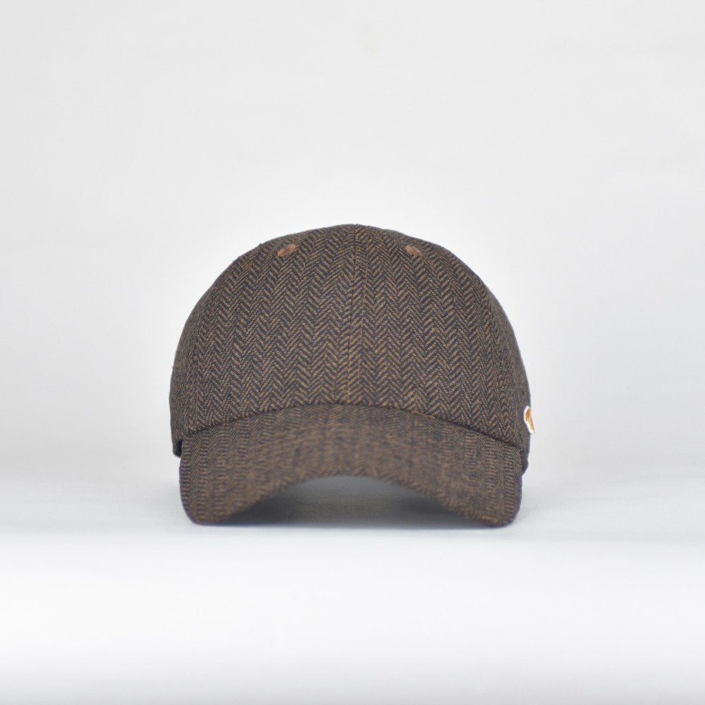 ウールブレンドヘリンボーンキャップ【ココアブラウン・ブラック】；クロワッサン刺繍付
