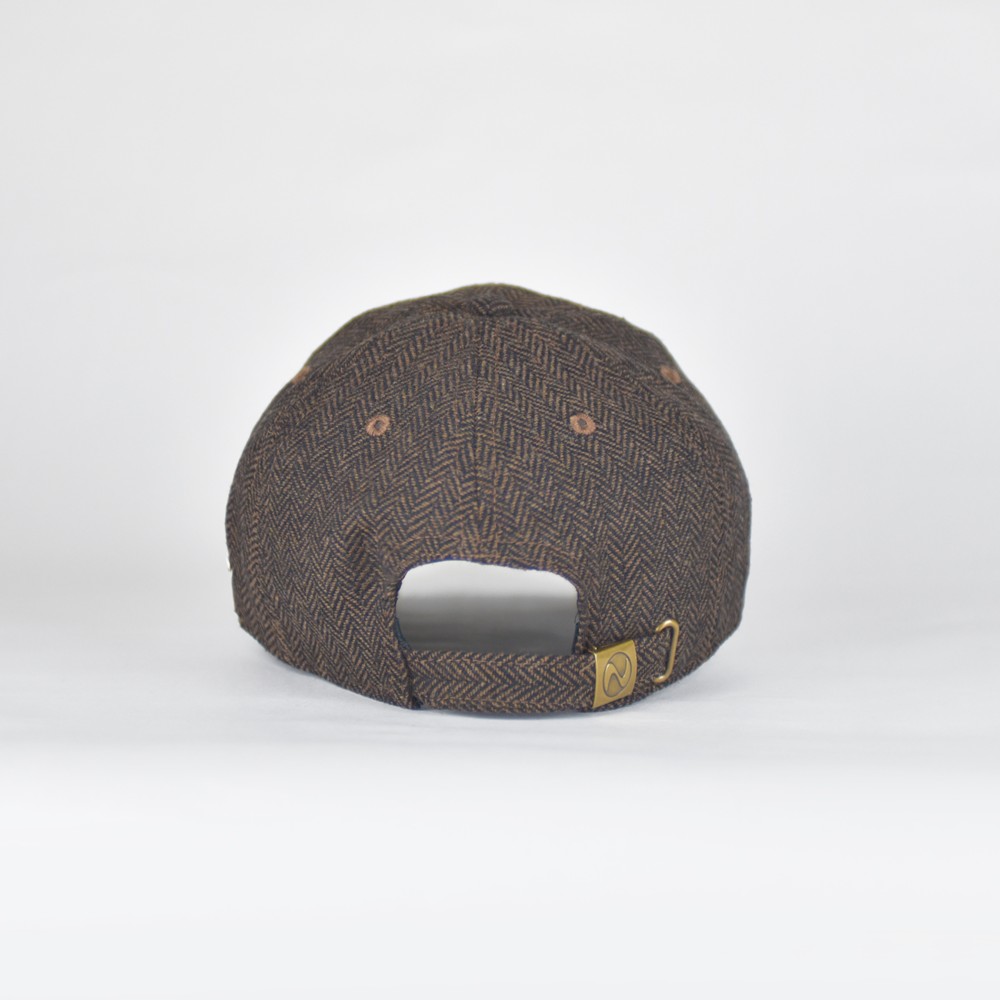 ウールブレンドヘリンボーンキャップ【ココアブラウン・ブラック】；クロワッサン刺繍付