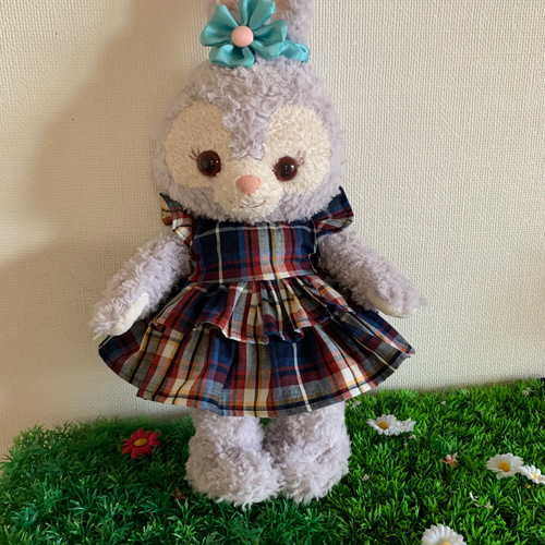 作家さん　テディベア　チェックのひらひらワンピースにリボン　ランドセル　一年生 作家さん テディベア チェックのひらひらワンピースにリボン