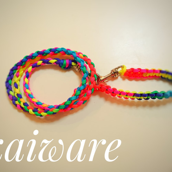 かわいいパラコードリード 中型犬～小型犬用 レインボー×レインボー