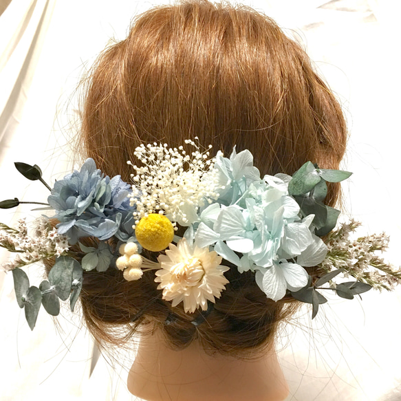 プリザーブドフラワーのヘッドドレス ブルーラグーン／結婚式　成人式　卒業式　髪飾り　 2枚目の画像