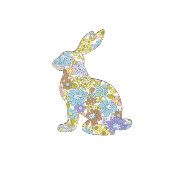 花柄 パープル ウサギ モチーフ アップリケ 2枚セット アイロン接着可能 2枚目の画像
