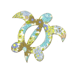 花柄 パープル  ホヌ （ウミガメ）モチーフ アップリケ ワッペン アイロン接着可能 ５枚セット 1枚目の画像