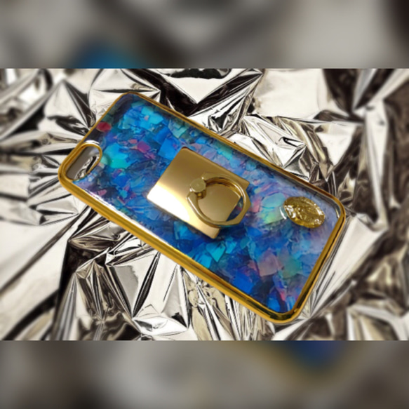 Crystal♡iPhone case （aurora crystal）スマホケース　iPhoneケース　天然石　大理石 2枚目の画像
