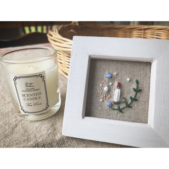 手刺繍＊キャンドル刺繍フレーム/花刺繍/ろうそく/ギフト